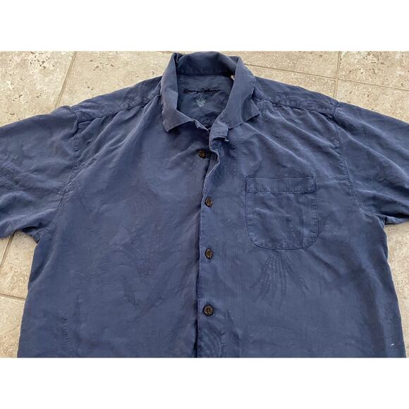 STUNNING Tommy Bahama Hawaiian Shirt Mens Large Blue 100% Silk Printed FLORAL L - Picture 5 of 5